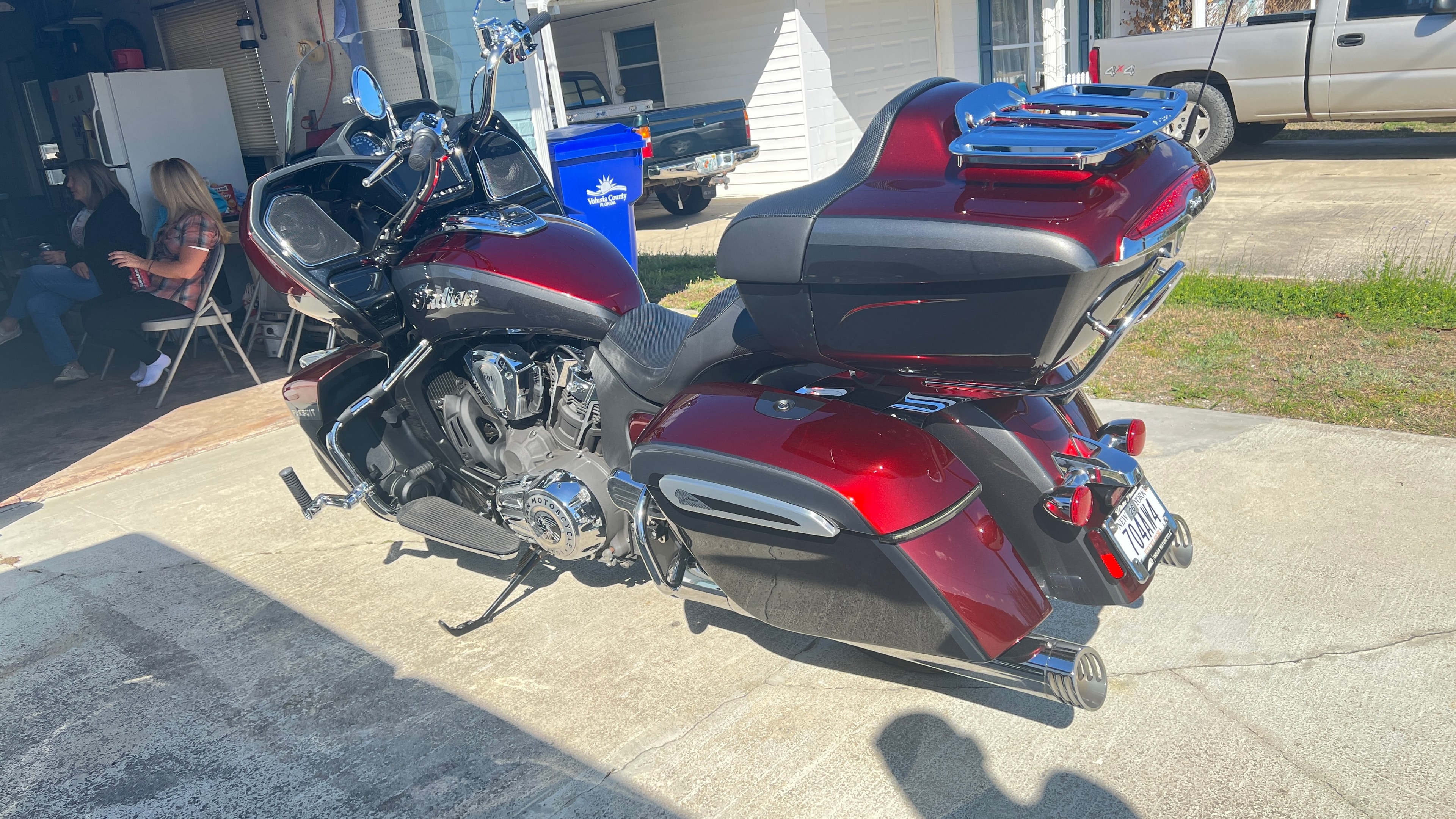 Indian Pursuit Limited — completed paint, right-side profile at bike event