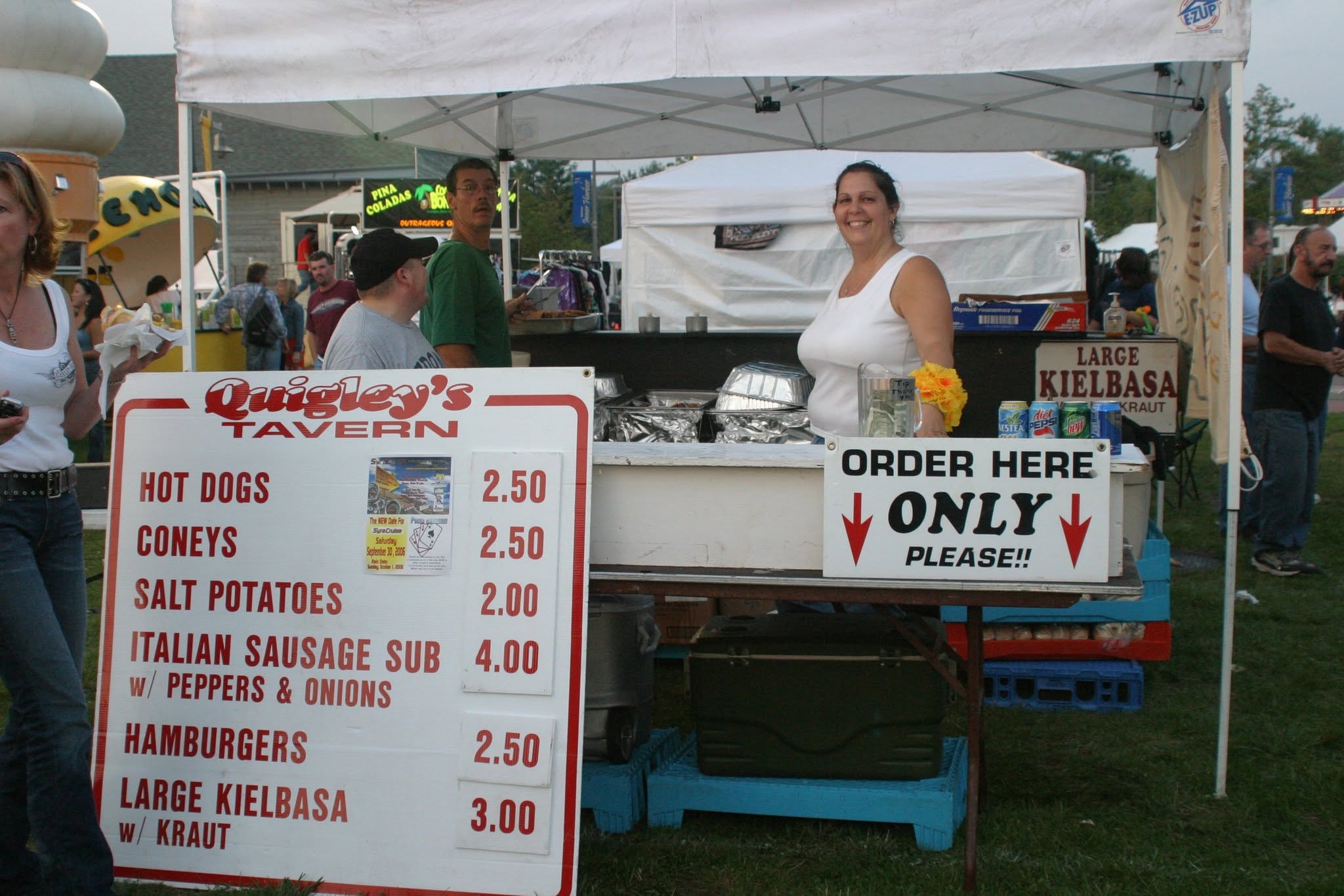 2008 Chick-N-Wing Festival — Quigley's Tavern food vendor booth with menu signage