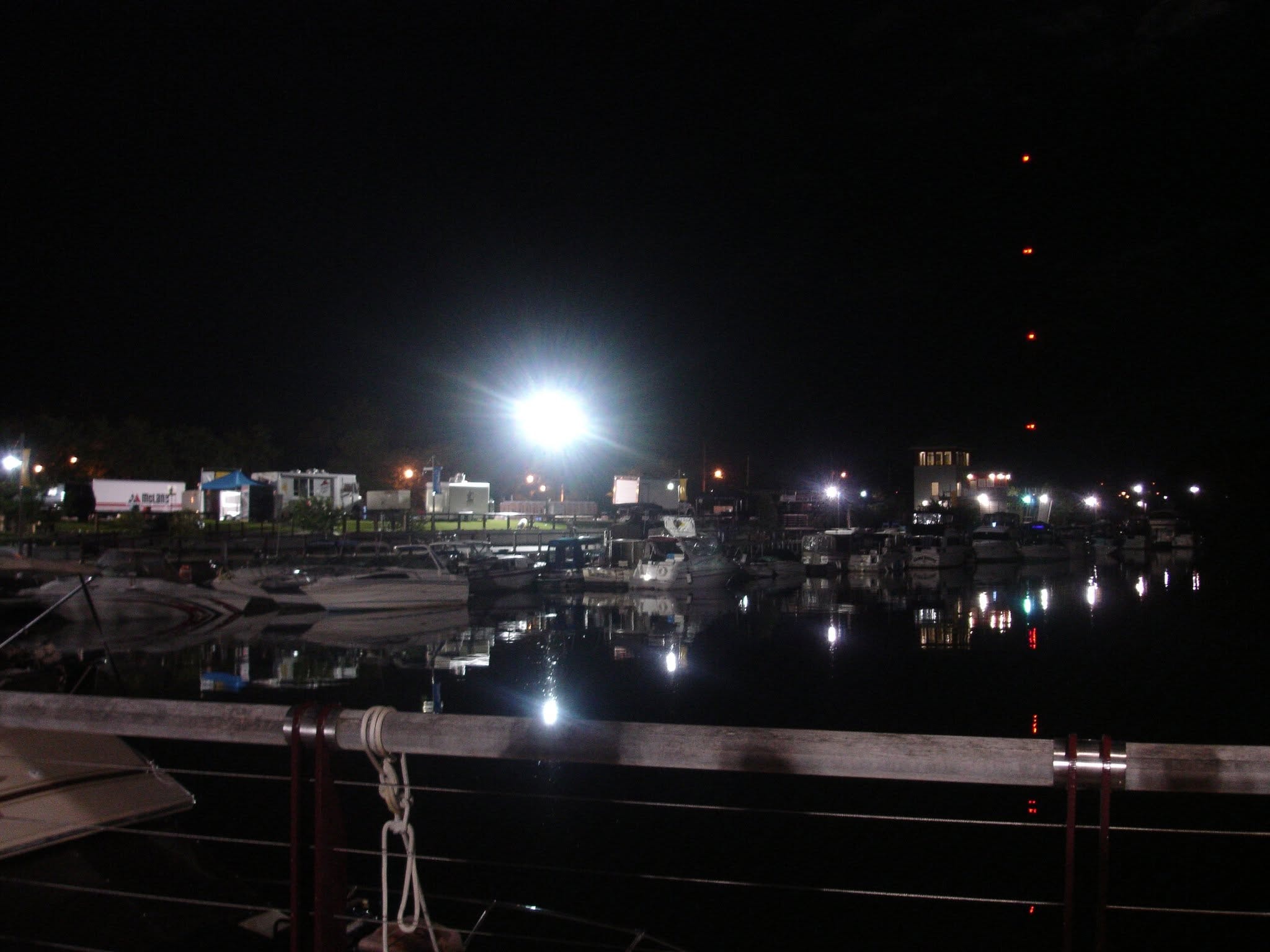 2008 Chick-N-Wing Festival — Inner Harbor marina at night with event stage lights reflecting on water