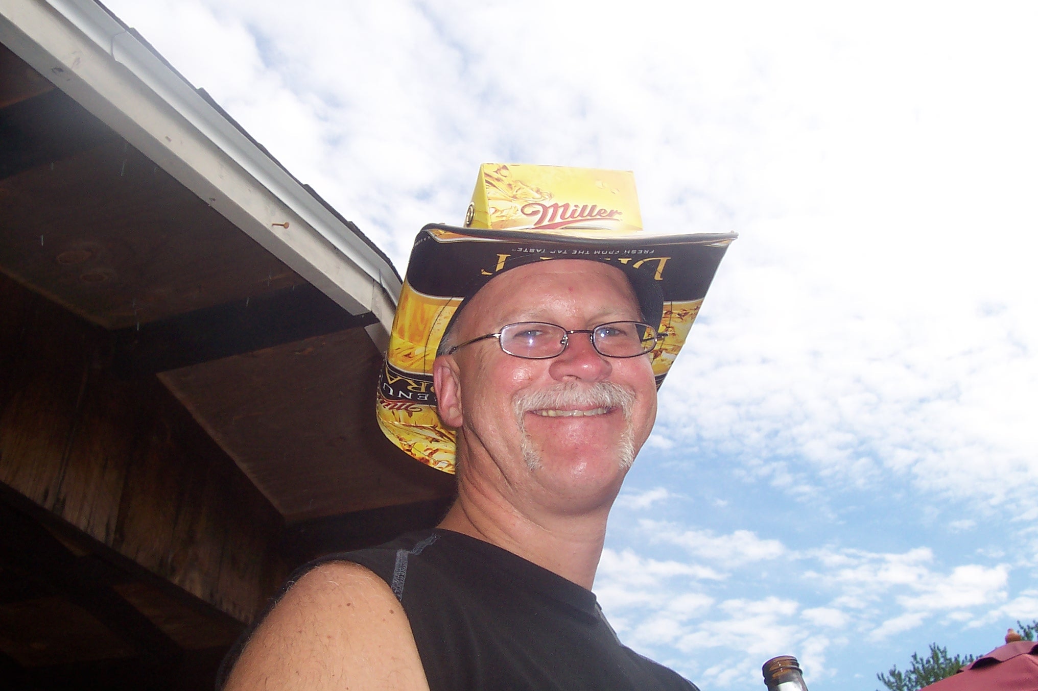 Higie's Iron Horse Saloon Summer BBQ Series — man in Miller beer box hat