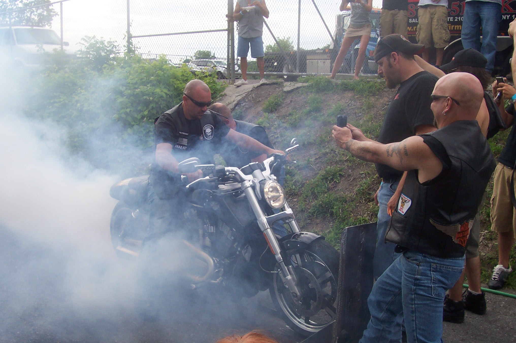 Higie's Iron Horse Saloon Summer BBQ Series — motorcycle burnout crowd