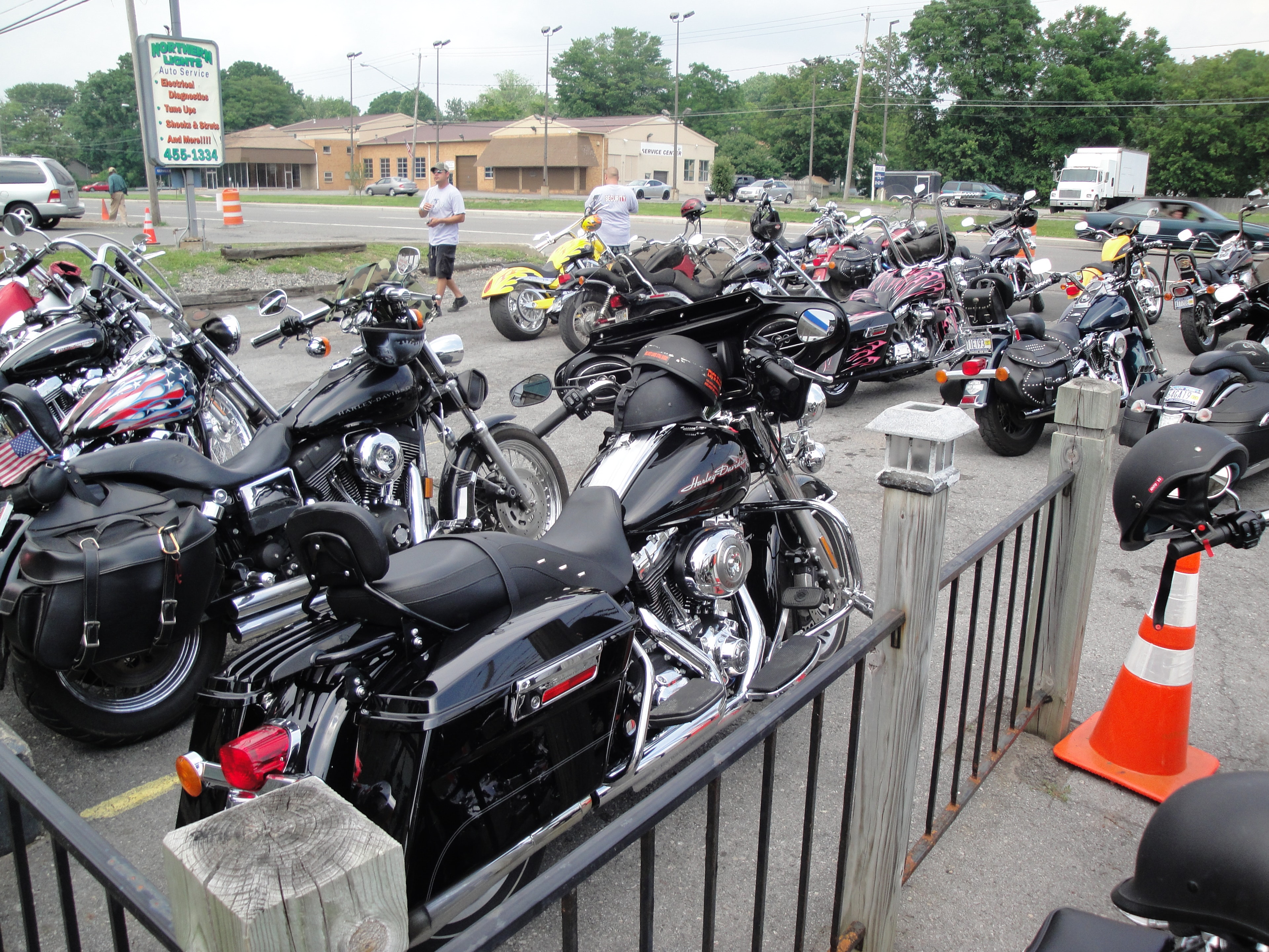 Higie's Iron Horse Saloon Summer BBQ Series — packed motorcycle parking lot overhead view