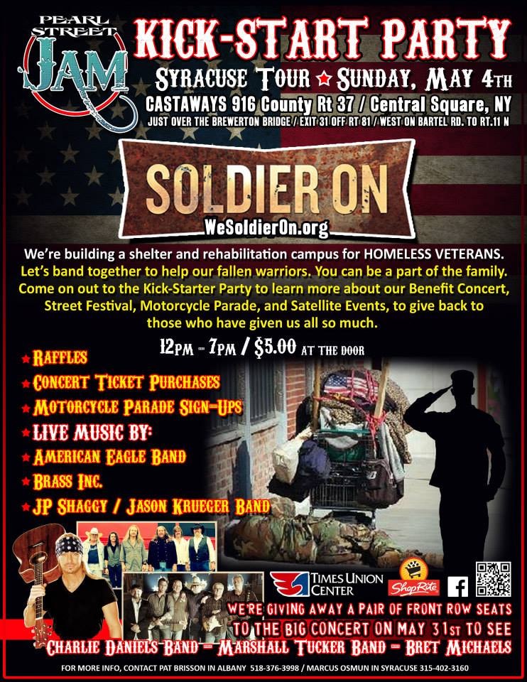 Pearl Street Jam — Kick-Start Party flyer, The Stockyard, Liverpool NY — Soldier On benefit