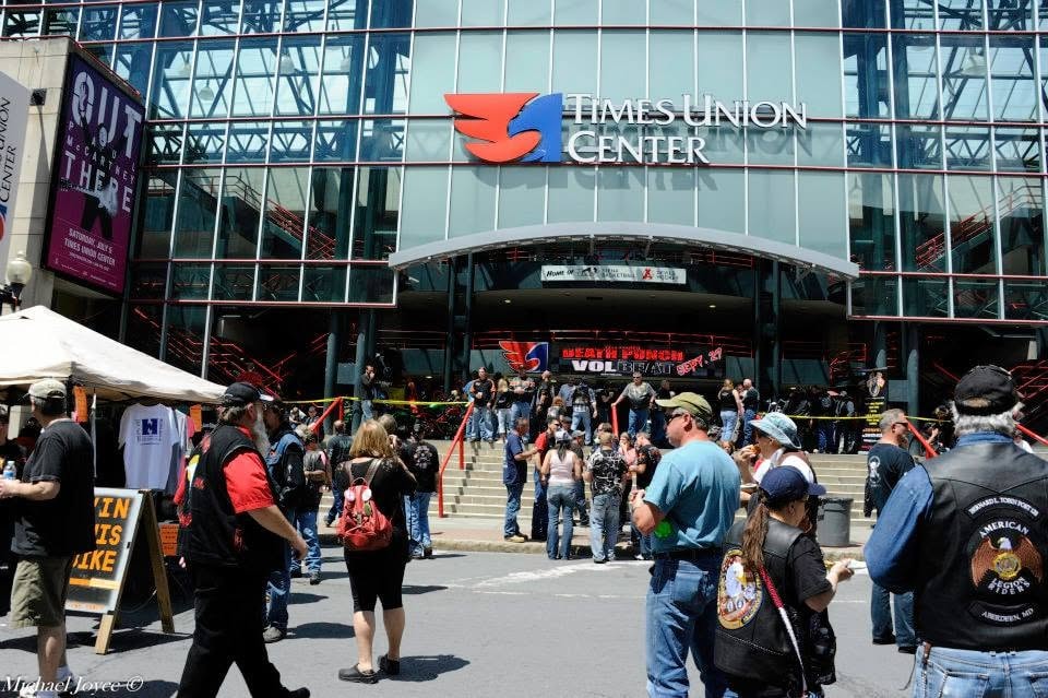 Pearl Street Jam — Times Union Center exterior with event crowds