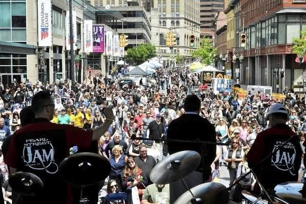 Pearl Street Jam — view from stage over massive crowd on Pearl Street Albany NY