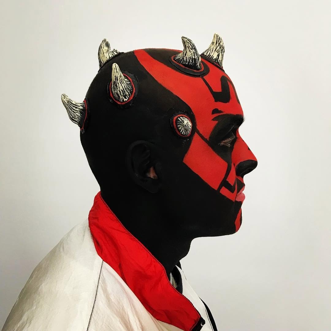 Darth Maul body paint and prosthetics — left side profile