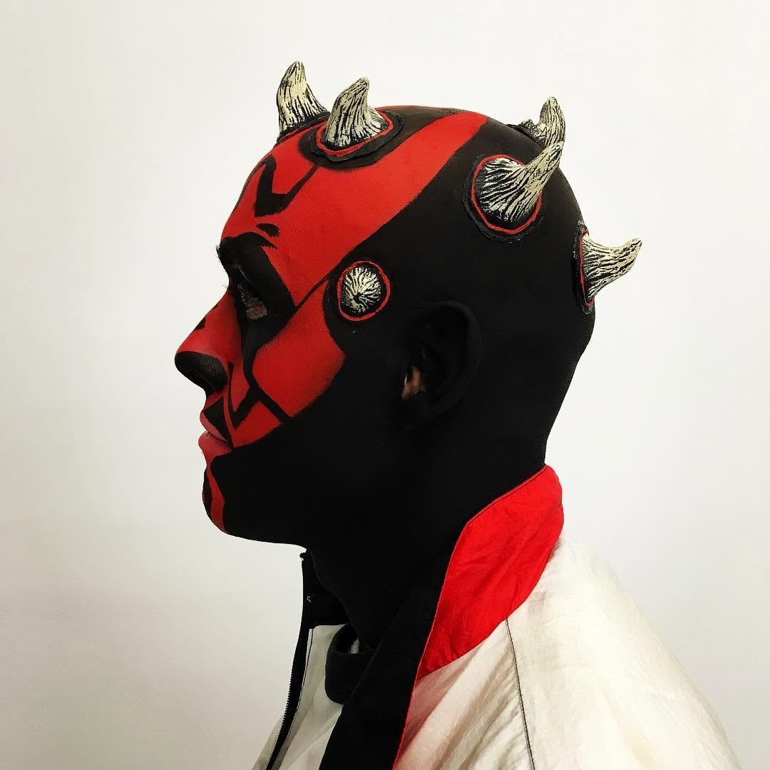 Darth Maul body paint and prosthetics — right side profile