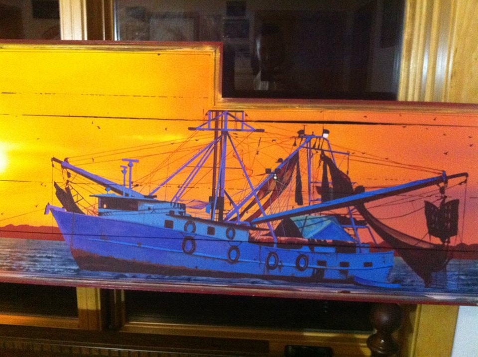 Shrimp boat mural — full view