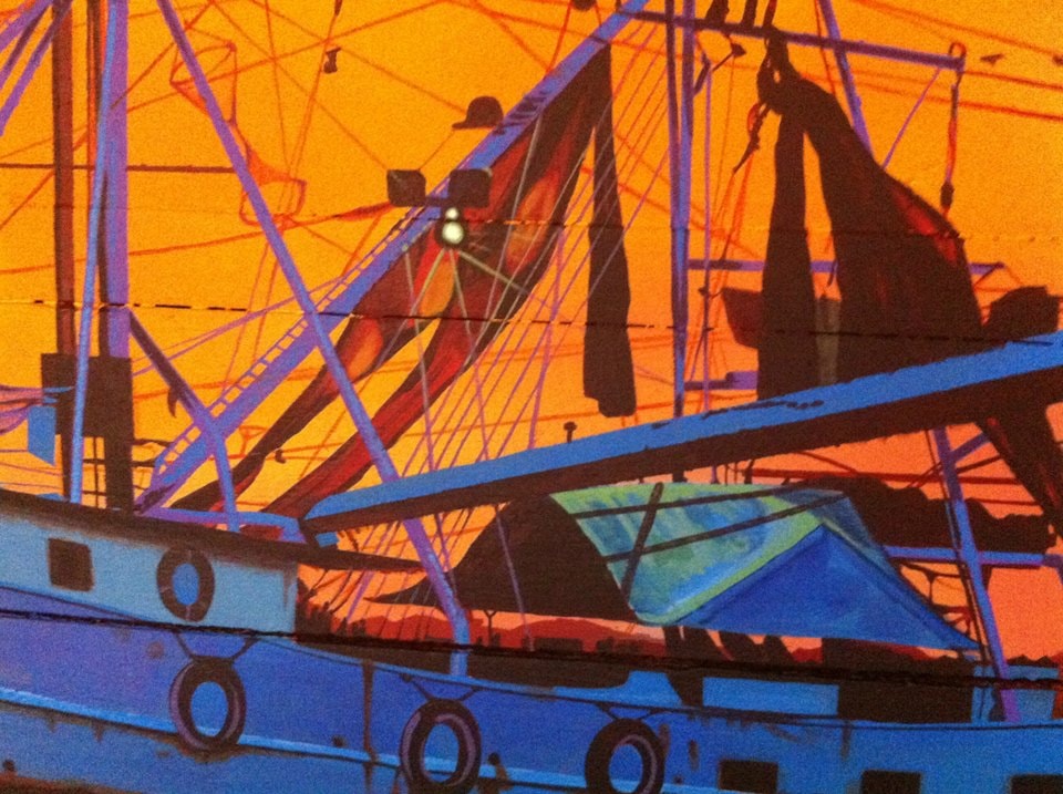 Shrimp boat mural — closeup detail