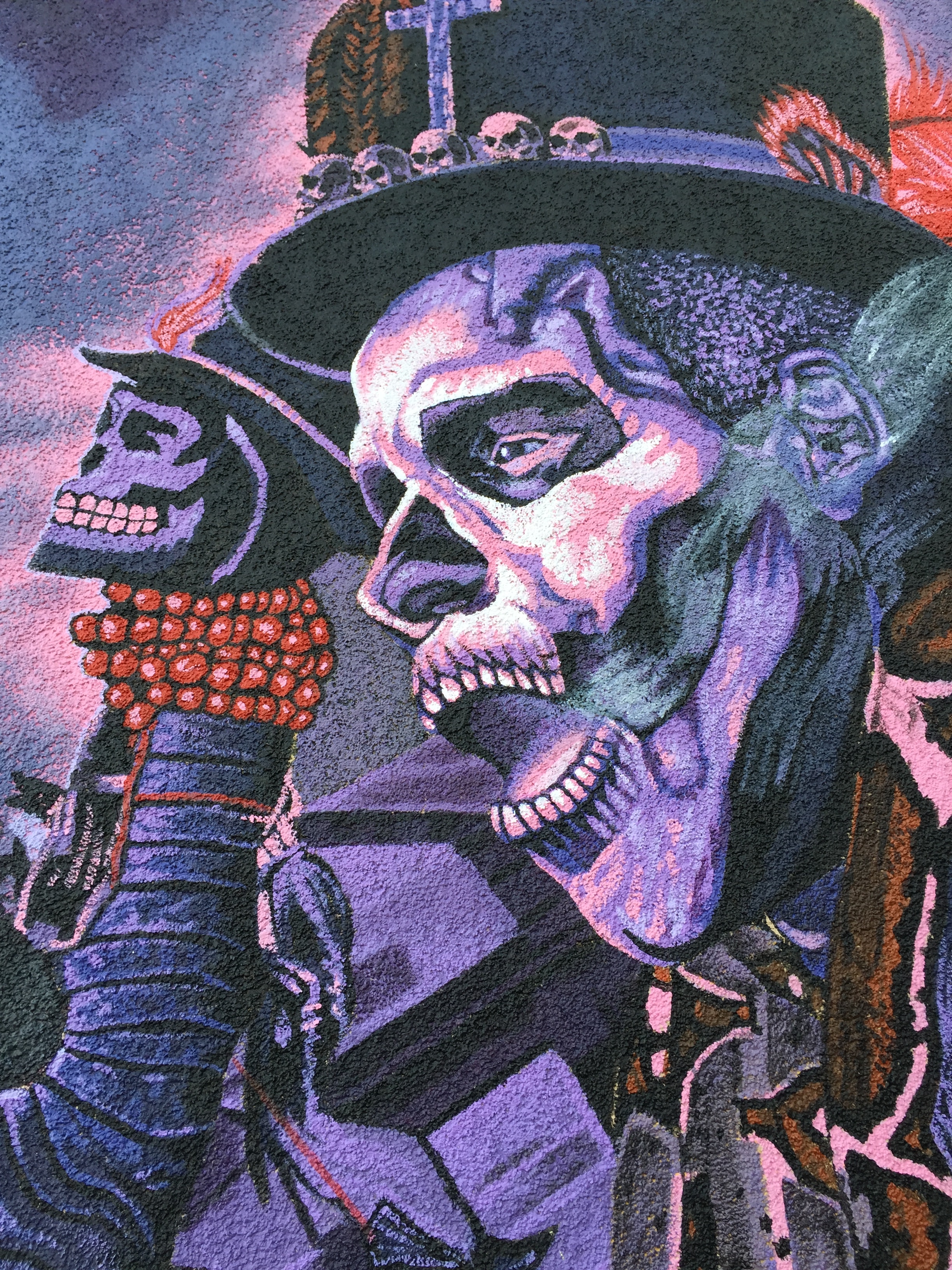 Voodoo mural — lower detail, purple tones