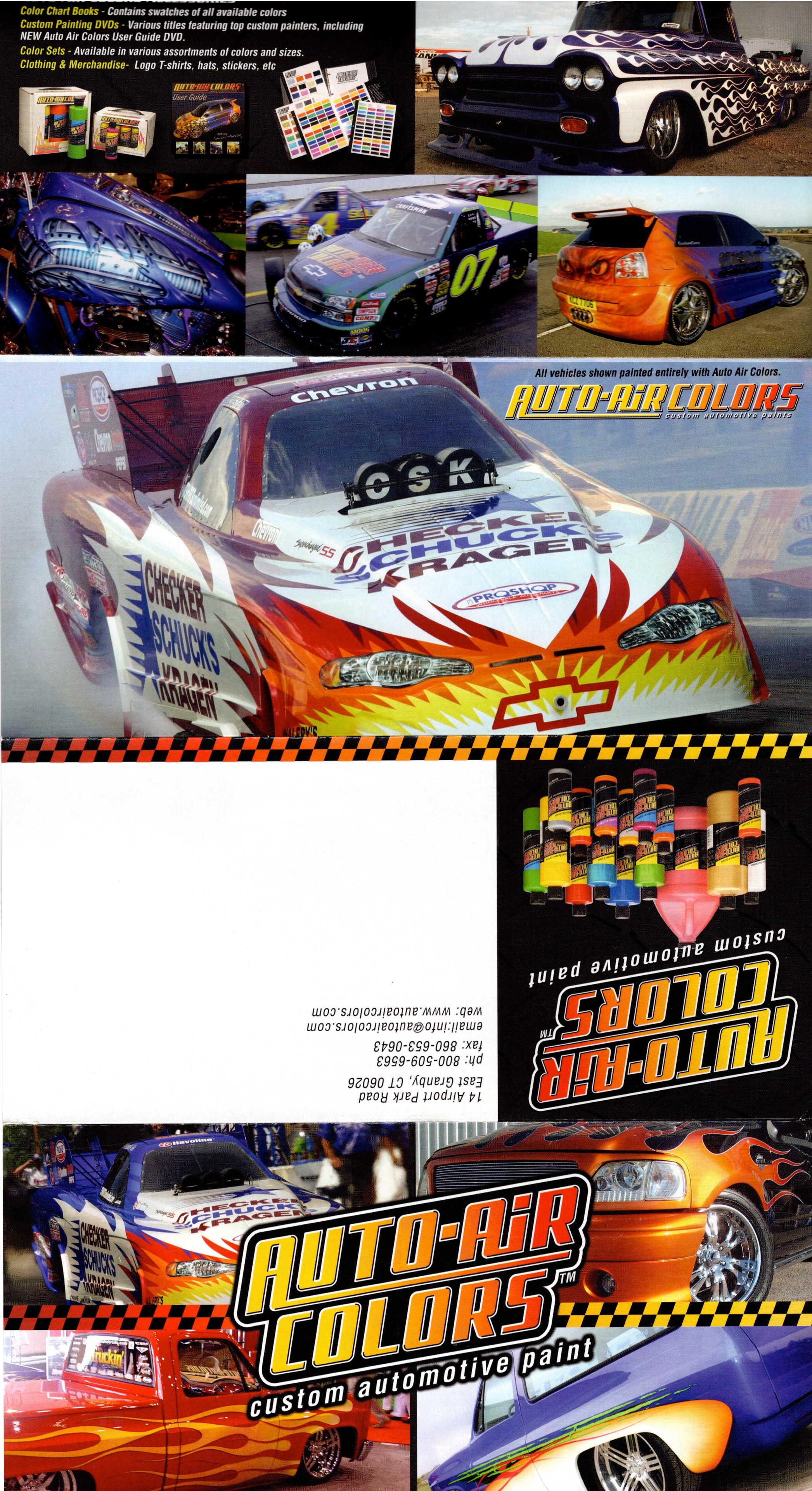 Auto-Air Colors promotional pamphlet — page 1 featuring Marcus Osmun's red hotrod