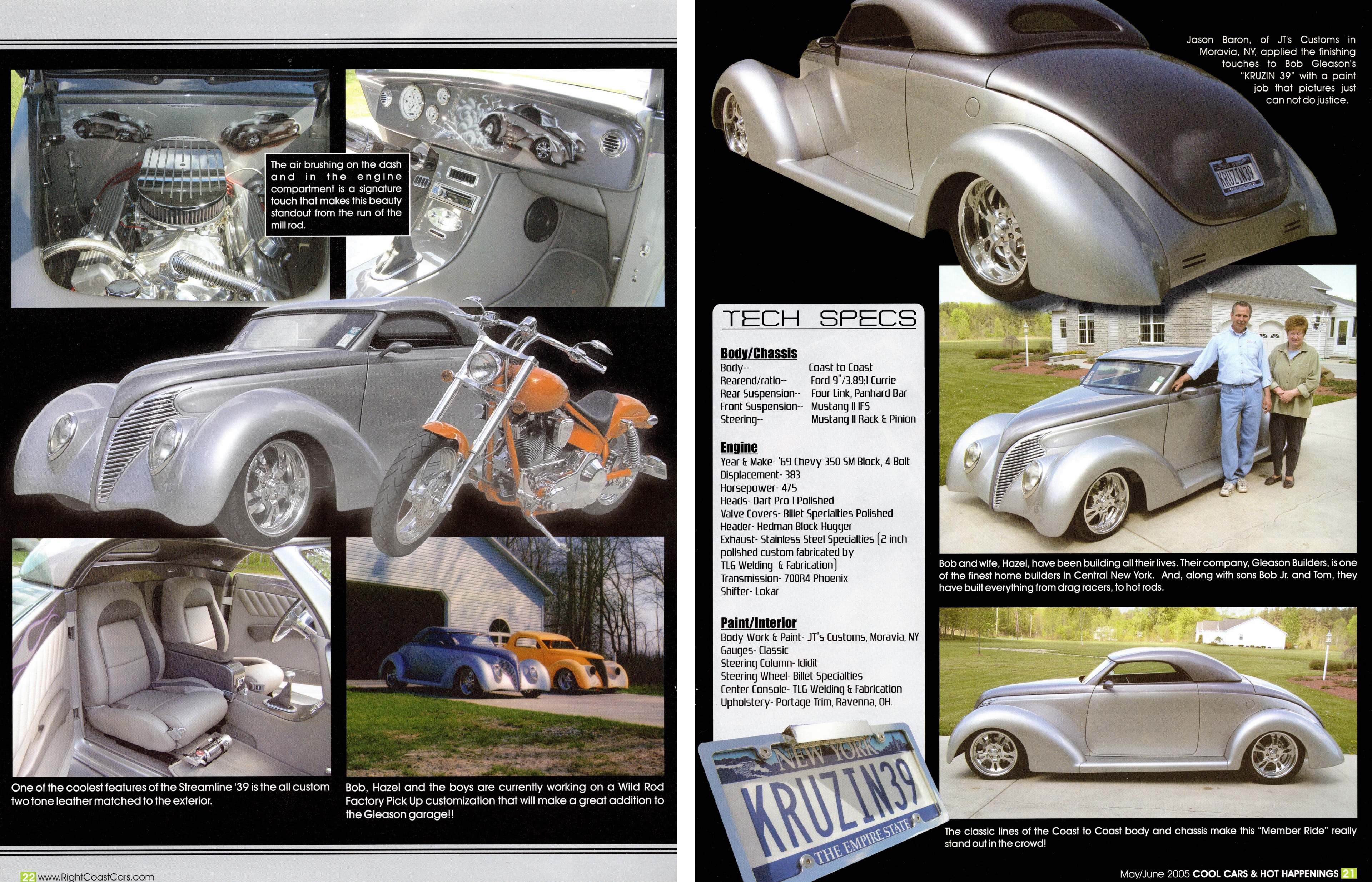 Cool Cars & Hot Happenings — interior spread featuring Bob & Hazel Gleason's Streamline Kruzin '39