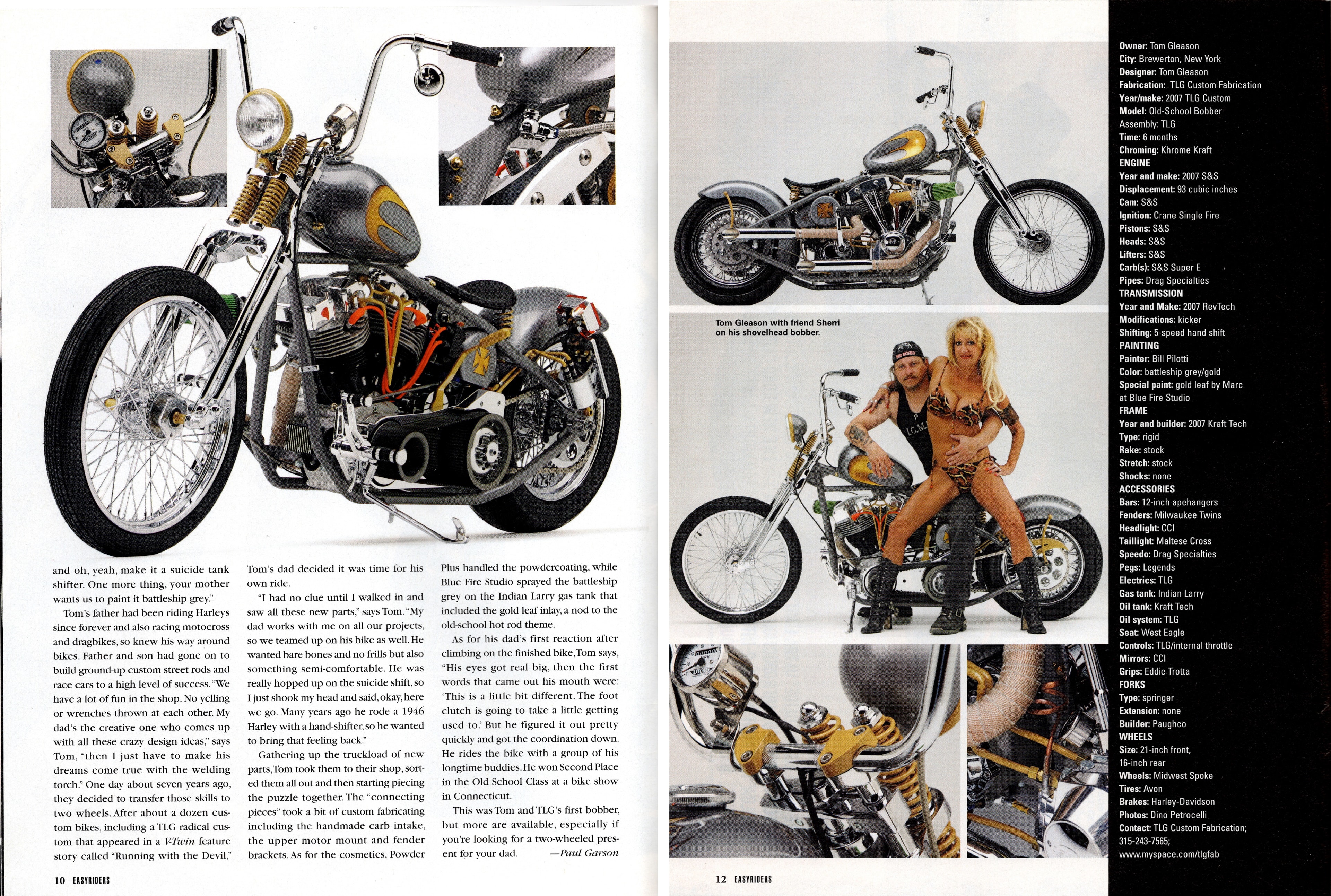 Easyriders — "Shoveling Gold" feature continued, pages 10–12 with full bike specs