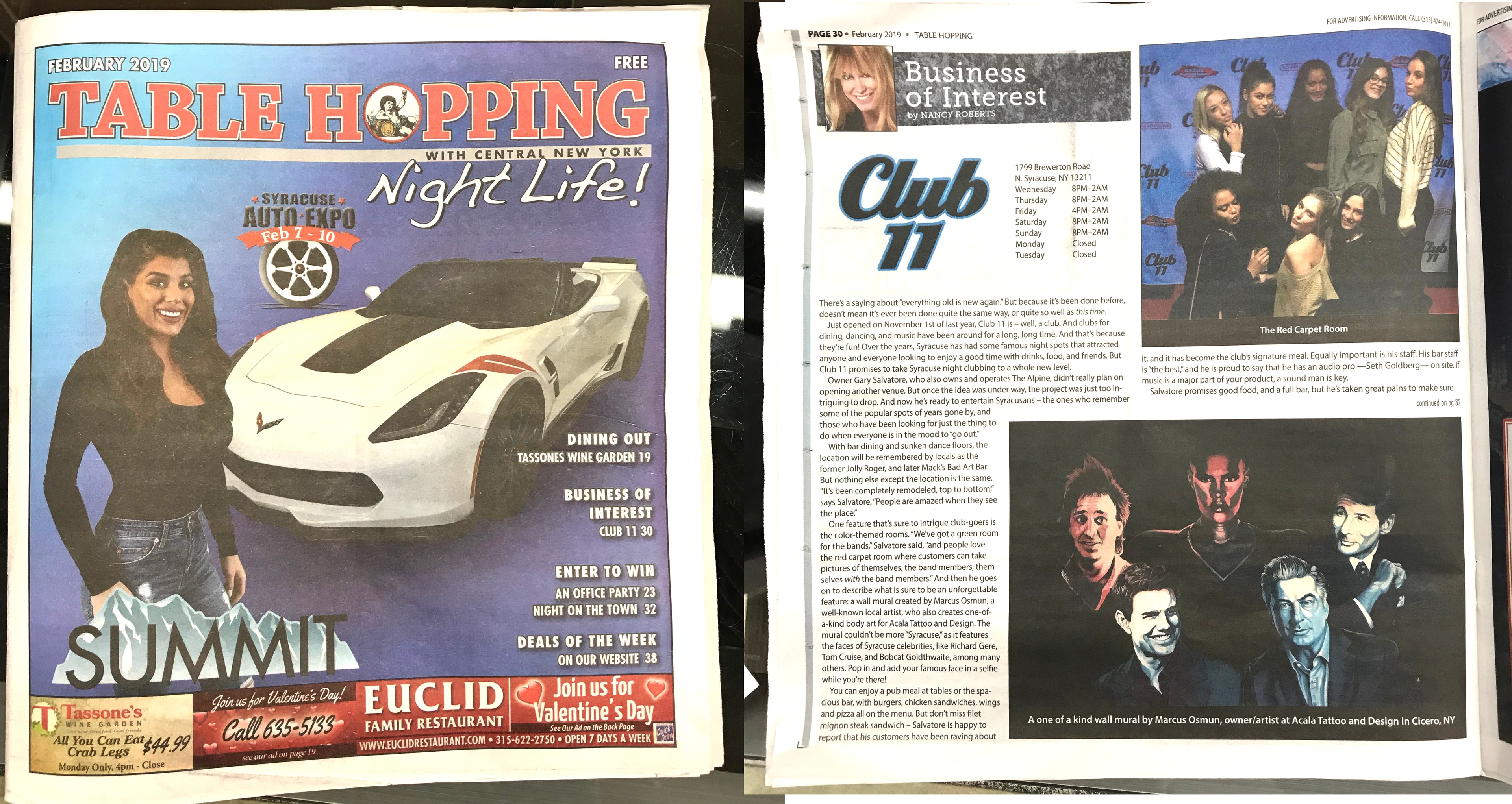 Table Hopping with CNY Night Life — February 2019: Club 11 feature on Marcus Osmun's wall mural at Acala Tattoo