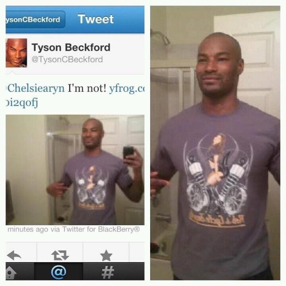 Tyson Beckford tweets a photo of himself wearing a Marcus Osmun t-shirt design
