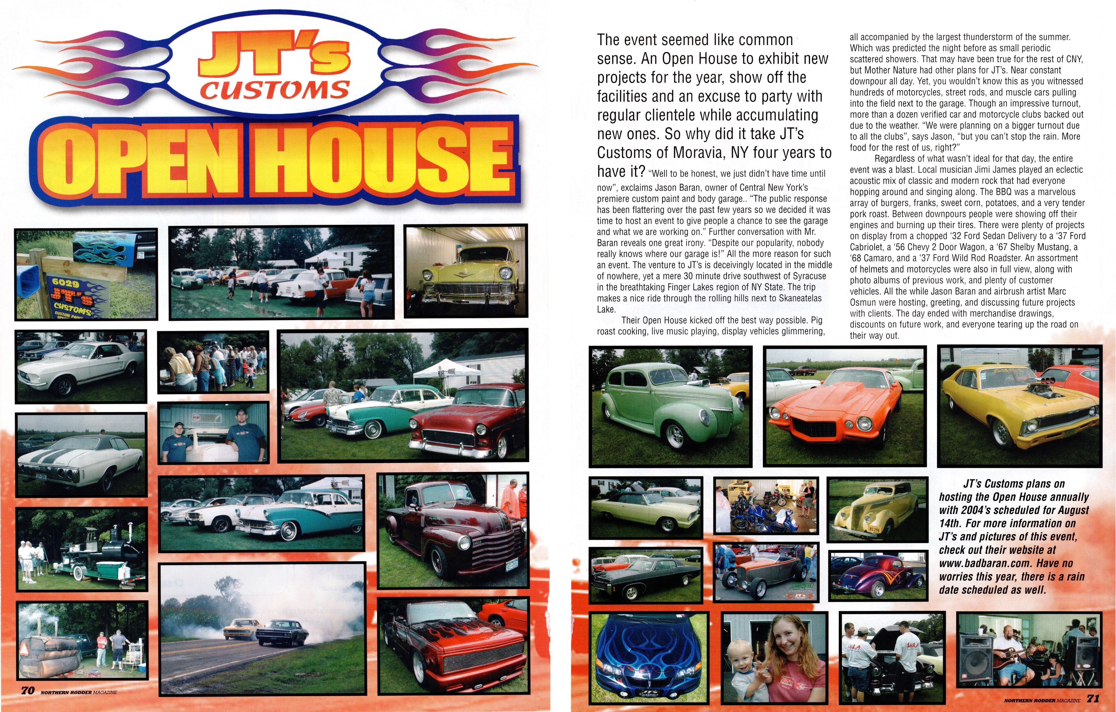 Northern Rodder — "JT's Customs Open House" feature spread, pages 70–71